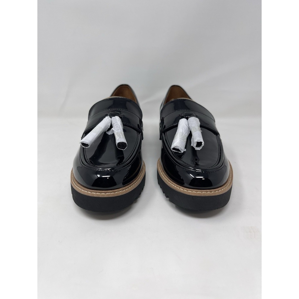 Franco Sarto Womens Carolynn Tassel Lug Sole Loafer Black Patent 8 - Picture 2 of 9